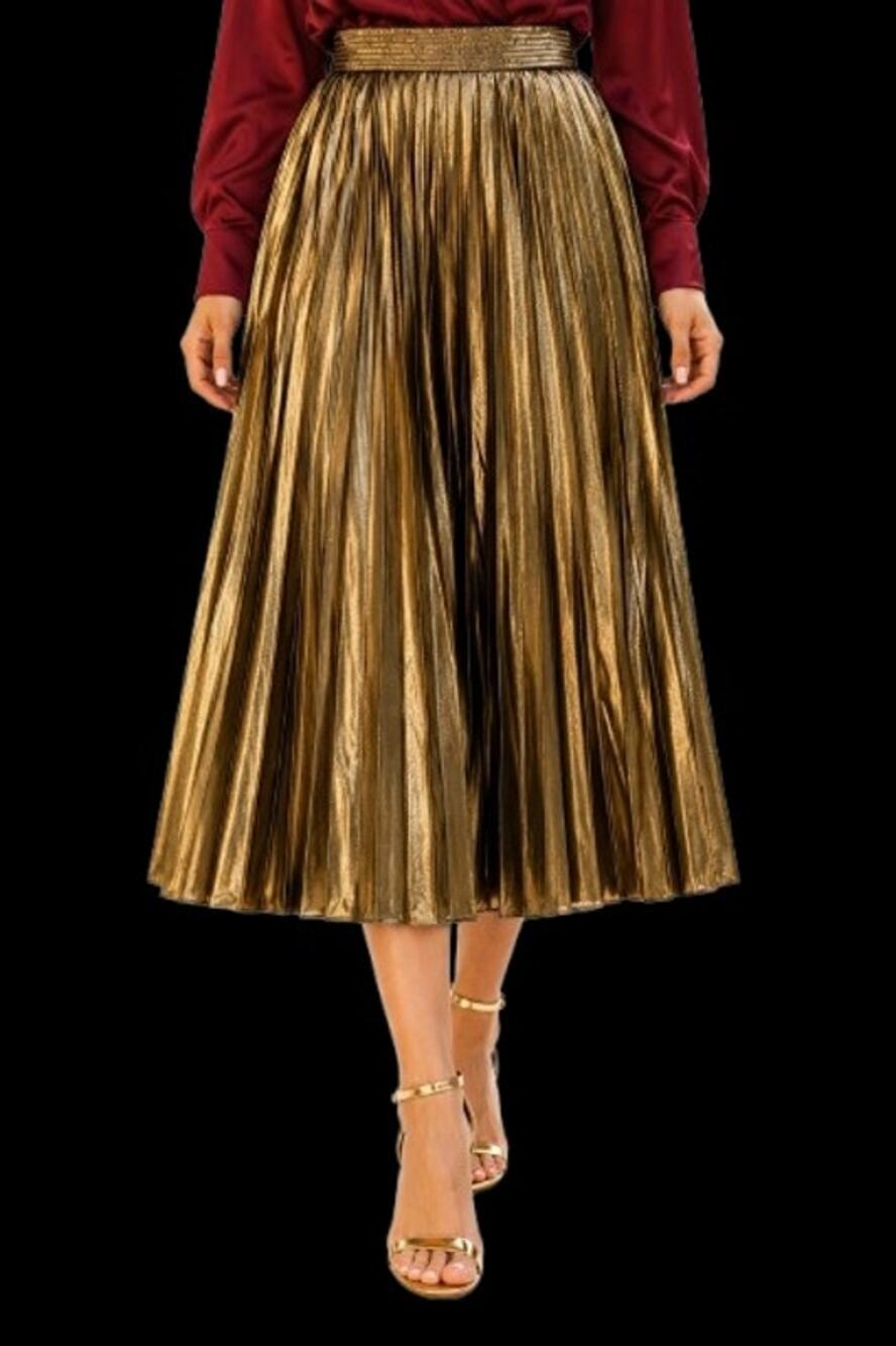 Banana Republic Gold Bronze Metallic Pleated Midi Women's Lined Skirt XL NWT$110